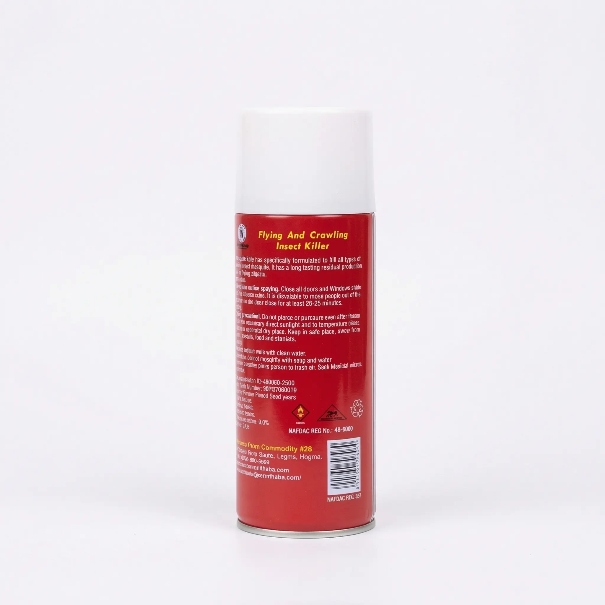 Verso du spray BNC avec consignes de sécurité et code-barres.